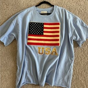 New Judith March USA Flag Oversized French Terry Beach Shirt L